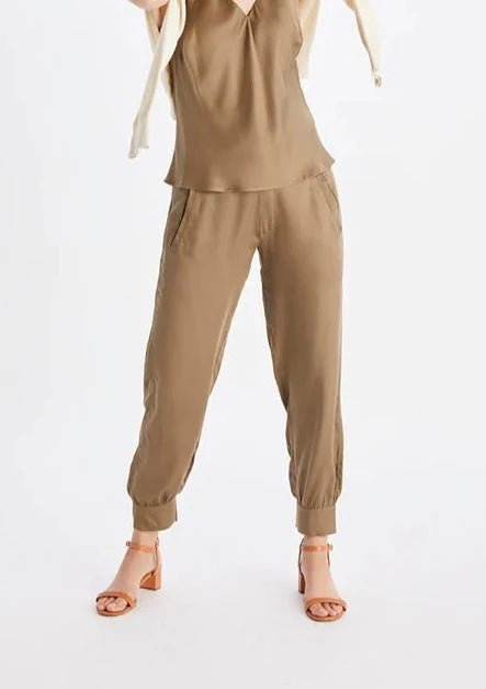 Allie Ankle Pants in Khaki - Veneka-Sustainable-Ethical-Bottoms-Neu Nomads Drop Ship