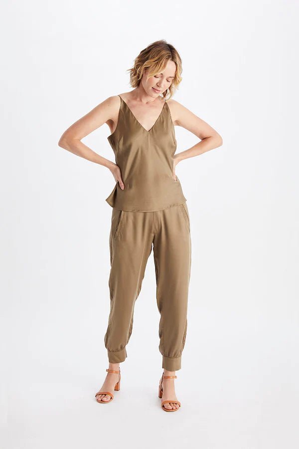 Allie Ankle Pants in Khaki - Veneka-Sustainable-Ethical-Bottoms-Neu Nomads Drop Ship