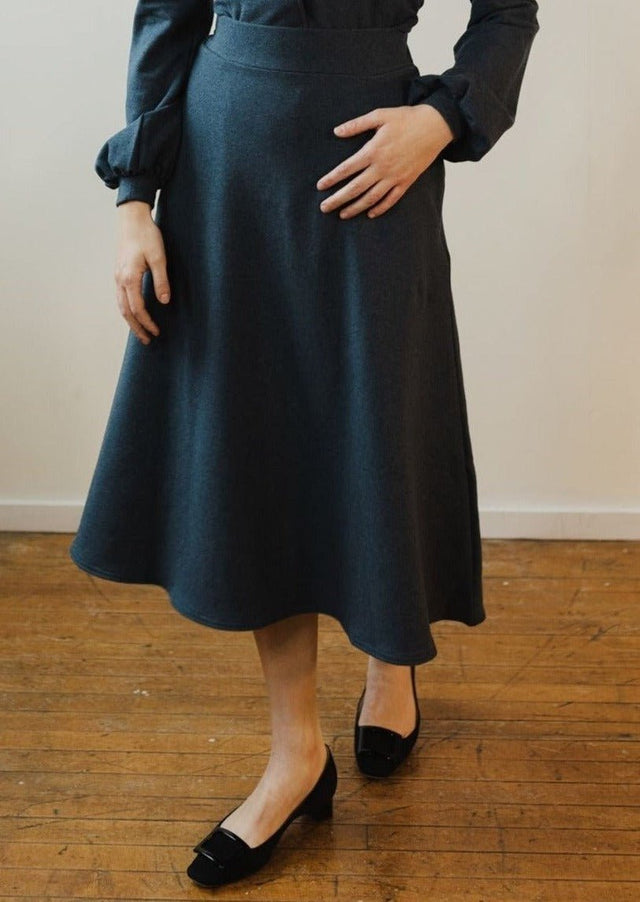 Audrey Zipper Pocket Midi Skirt in Heather Lake