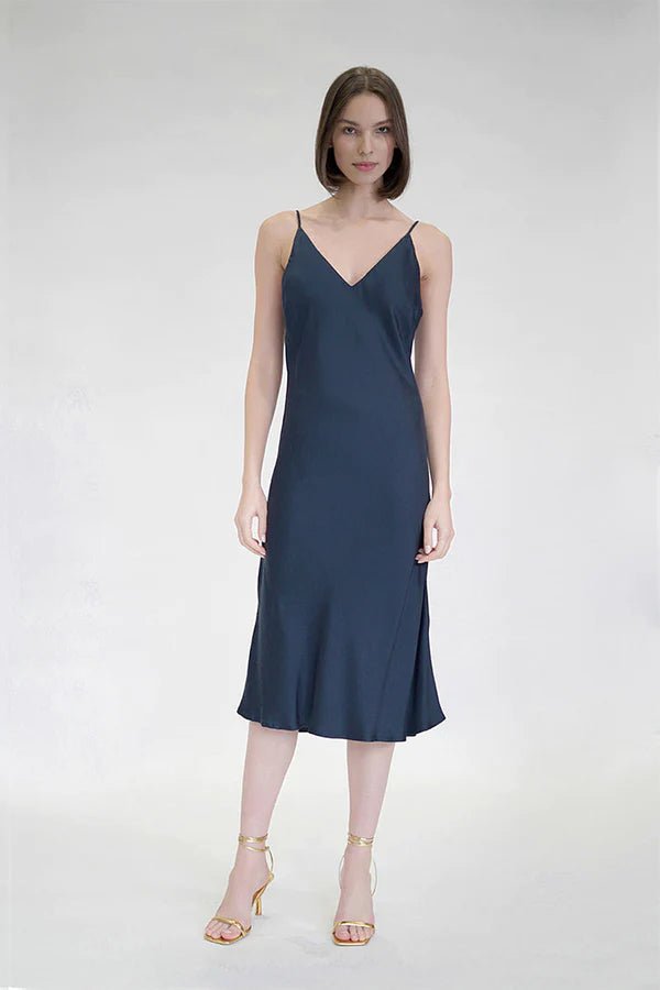 Bias Cut Slip Dress in Midnight - Veneka-Sustainable-Ethical-Dresses-Neu Nomads Drop Ship