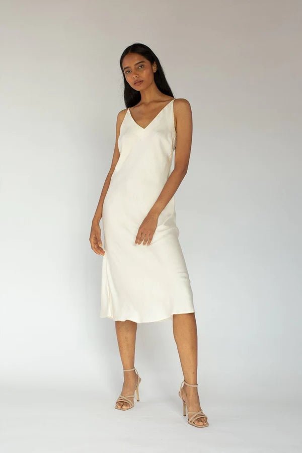 Bias Cut Slip Dress in Soft White Veneka Bias Cut Slip Dress in Soft White Veneka