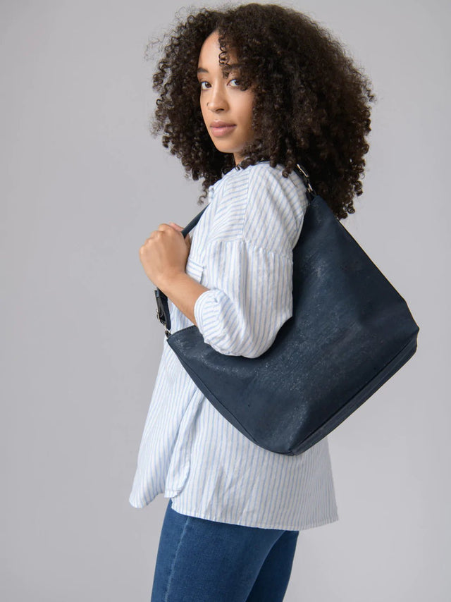 Boho Shoulder Bag in Navy - Veneka-Sustainable-Ethical-Bag-Tiradia Cork Drop Ship