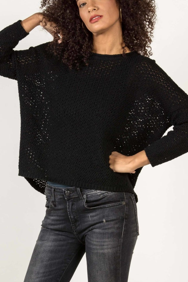 Boucle Mesh Pullover in Black - Veneka-Sustainable-Ethical-Tops-Indigenous Drop Ship