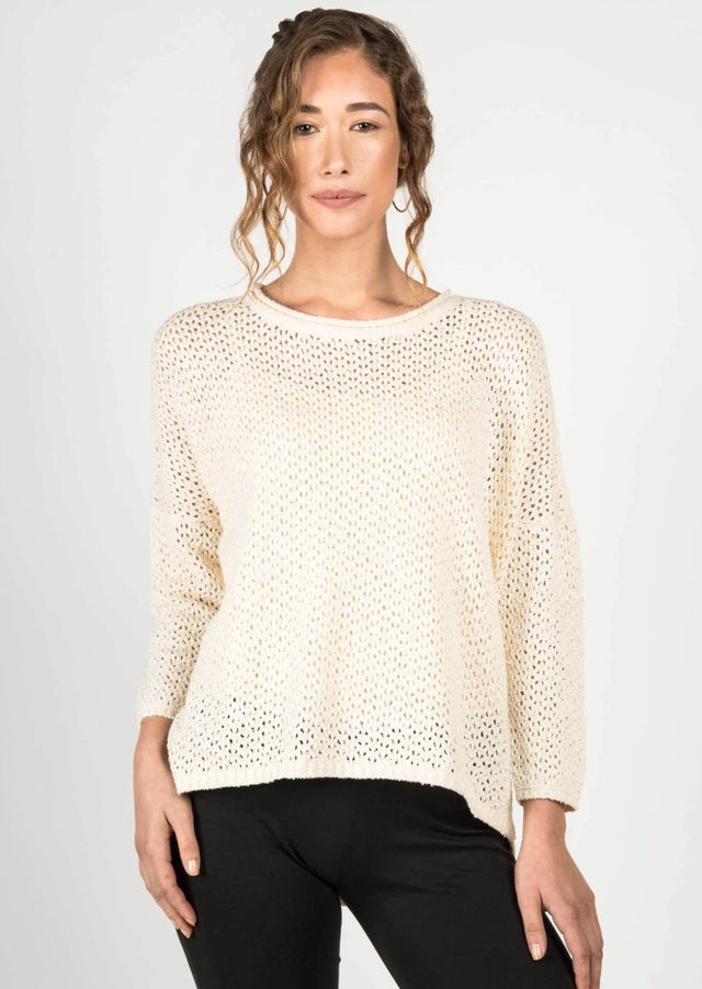 Boucle Mesh Pullover in Ivory - Veneka-Sustainable-Ethical-Tops-Indigenous Drop Ship
