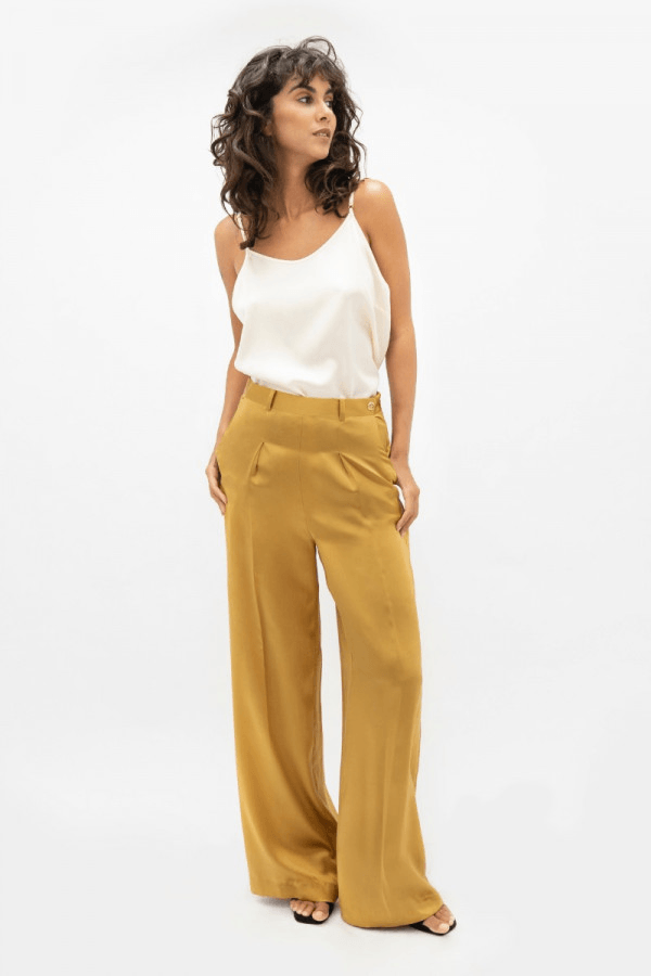 Branson BKG Wide Leg Pants in Mimosa - Veneka-Sustainable-Ethical-Bottoms-1 People Drop Ship