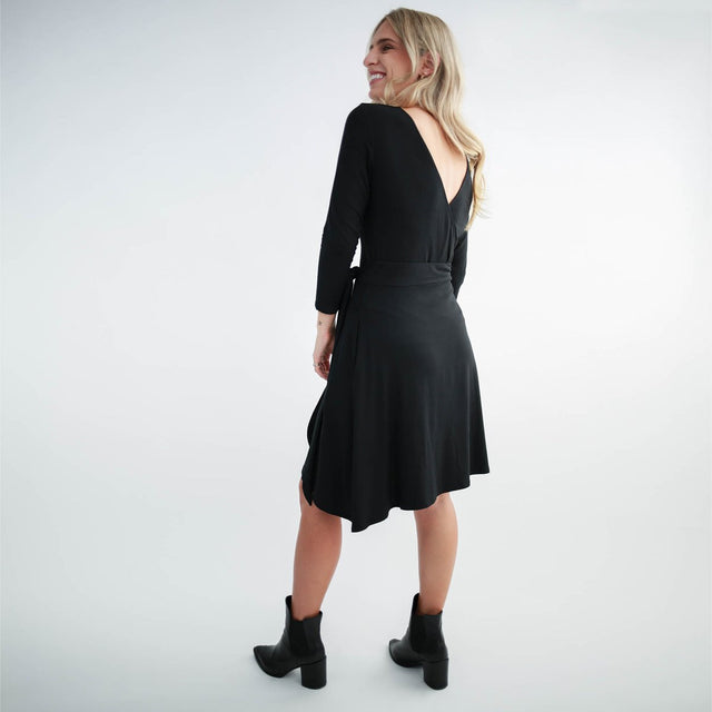 Breakaway Faux-Wrap Skirt in Black - Final Sale - Veneka-Sustainable-Ethical-Bottoms-Encircled Drop Ship