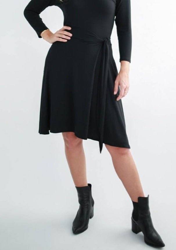 Breakaway Faux-Wrap Skirt in Black - Final Sale - Veneka-Sustainable-Ethical-Bottoms-Encircled Drop Ship