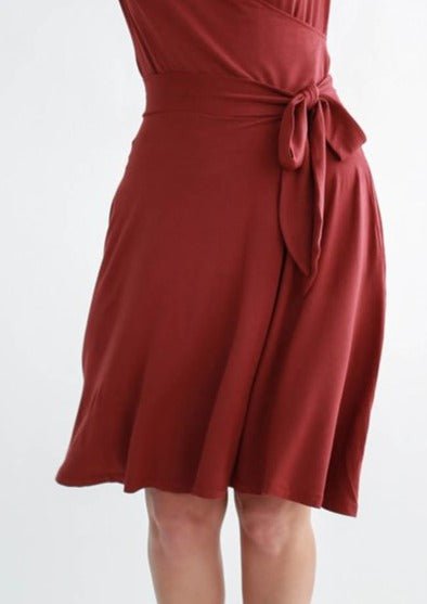 Breakaway Faux-Wrap Skirt in Cinnamon - Final Sale - Veneka-Sustainable-Ethical-Bottoms-Encircled Drop Ship