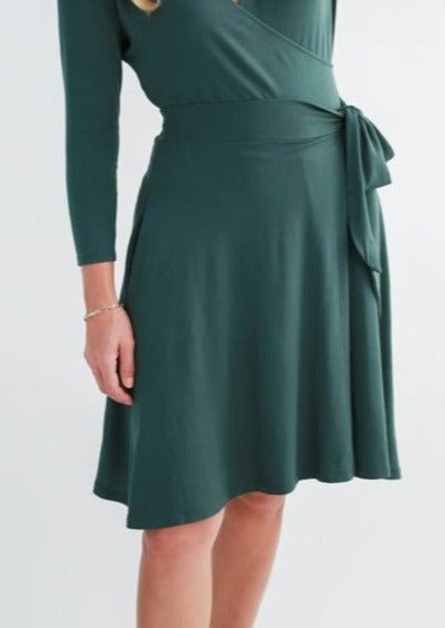 Breakaway Faux-Wrap Skirt in Green - Final Sale - Veneka-Sustainable-Ethical-Bottoms-Encircled Drop Ship
