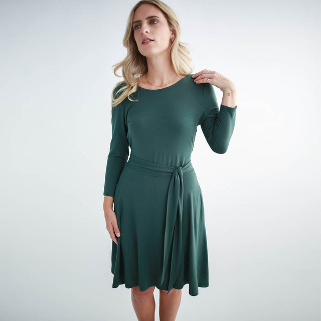 Breakaway Faux-Wrap Skirt in Green - Final Sale - Veneka-Sustainable-Ethical-Bottoms-Encircled Drop Ship