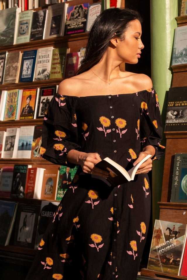 Button Down Dress in Sunflower - Veneka-Sustainable-Ethical-Dresses-Em & Shi Drop Ship