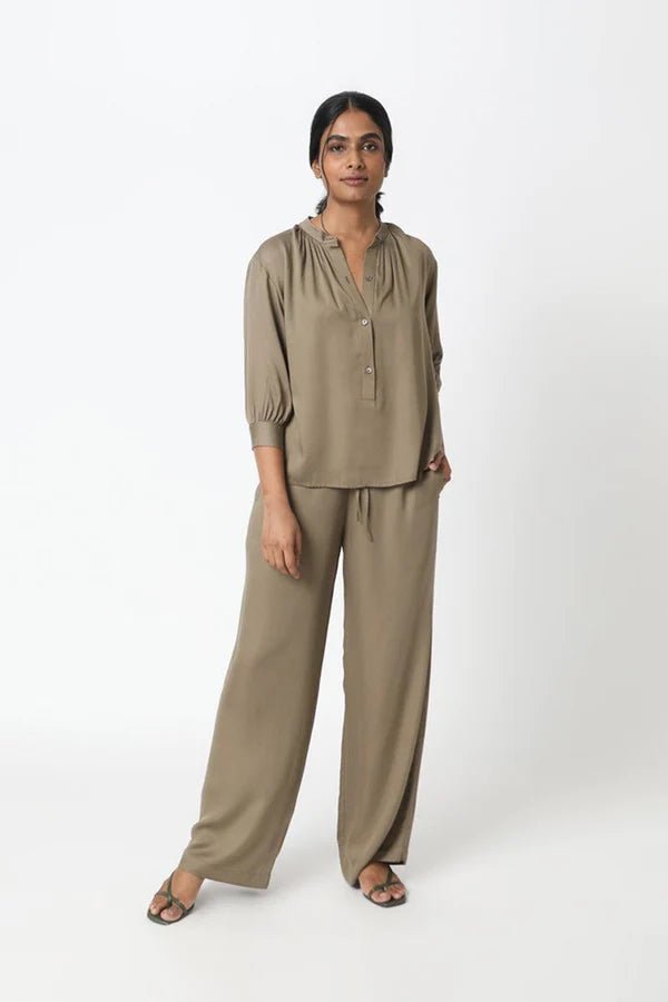 Celia Blouse in Khaki - Veneka-Sustainable-Ethical-Tops-Neu Nomads Drop Ship