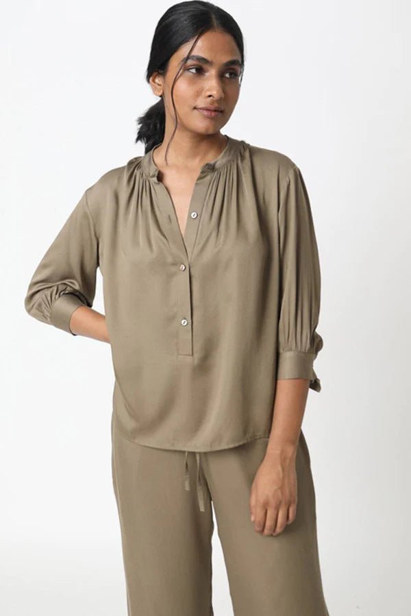 Celia Blouse in Khaki - Veneka-Sustainable-Ethical-Tops-Neu Nomads Drop Ship