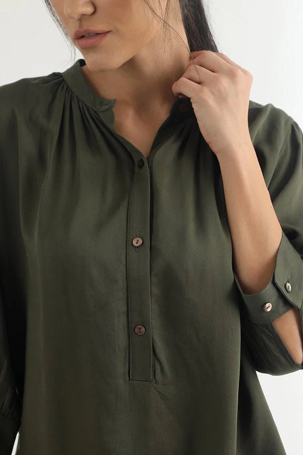 Celia Blouse in Olive Night - Veneka-Sustainable-Ethical-Tops-Neu Nomads Drop Ship