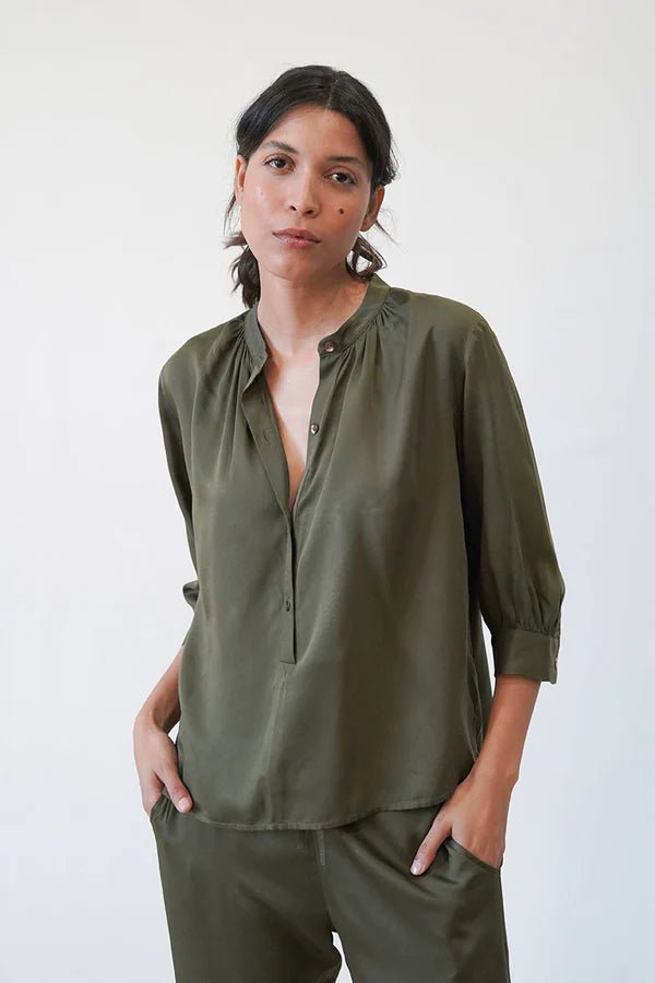Celia Blouse in Olive Night - Veneka-Sustainable-Ethical-Tops-Neu Nomads Drop Ship