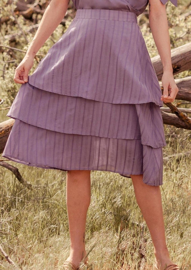 Chanthu Banana 3 Tiered Midi Skirt in Purple - Veneka-Sustainable-Ethical-Bottoms-Valani Drop Ship