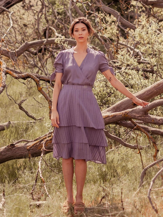 Chanthu Banana 3 Tiered Midi Skirt in Purple - Veneka-Sustainable-Ethical-Bottoms-Valani Drop Ship