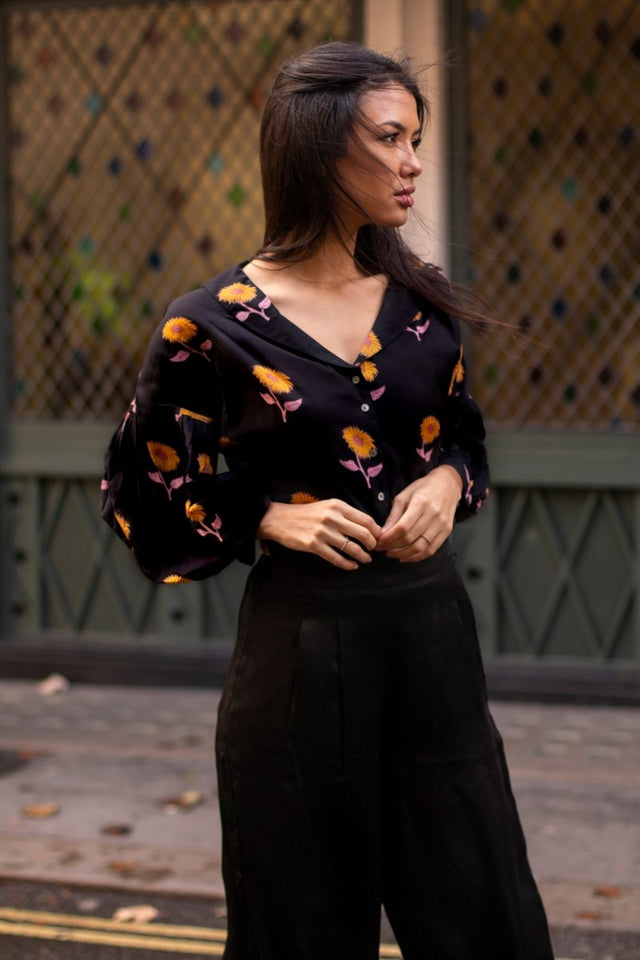 Collared Top in Sunflower - Veneka-Sustainable-Ethical-Tops-Em & Shi Drop Ship