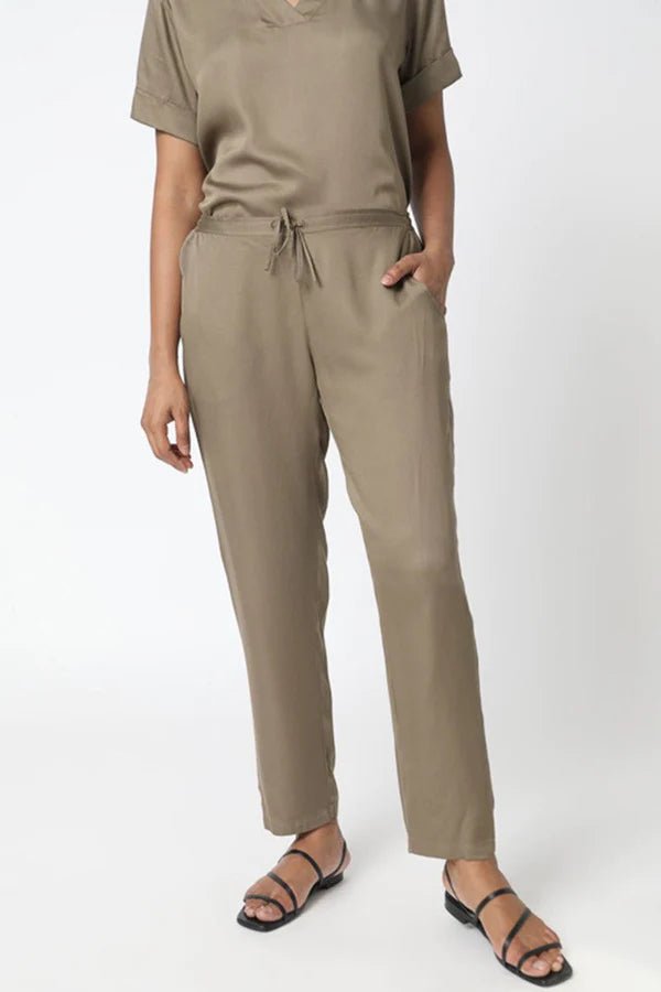 Cropped Peg Leg Pant in Khaki - Veneka-Sustainable-Ethical-Bottoms-Neu Nomads Drop Ship