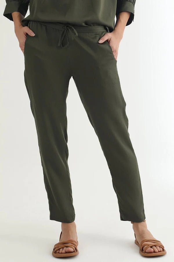 Cropped Peg Leg Pant in Olive Night - Veneka-Sustainable-Ethical-Bottoms-Neu Nomads Drop Ship