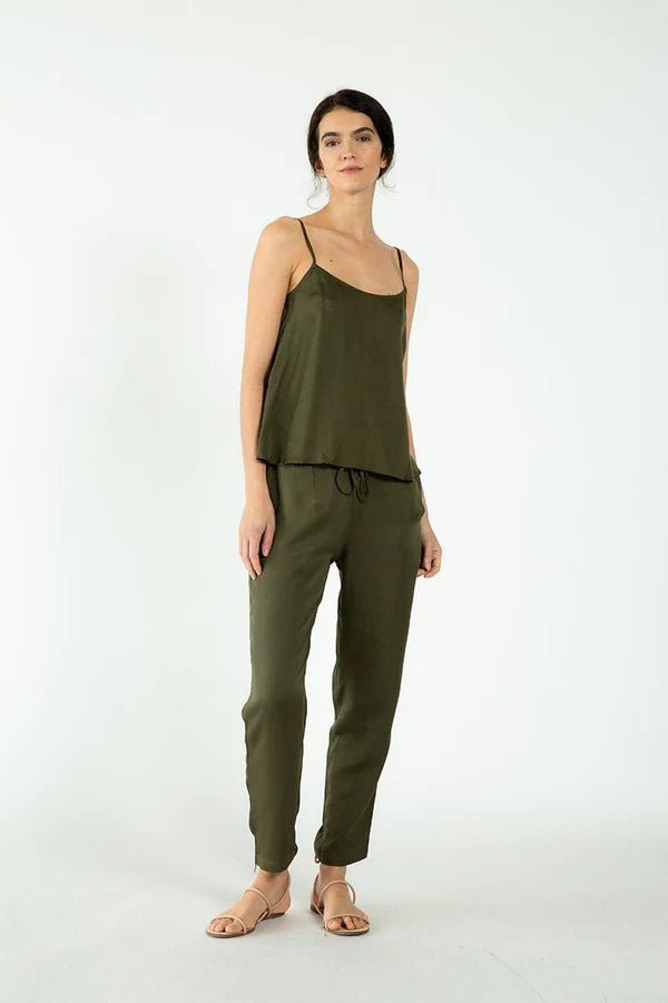 Cropped Peg Leg Pant in Olive Night - Veneka-Sustainable-Ethical-Bottoms-Neu Nomads Drop Ship