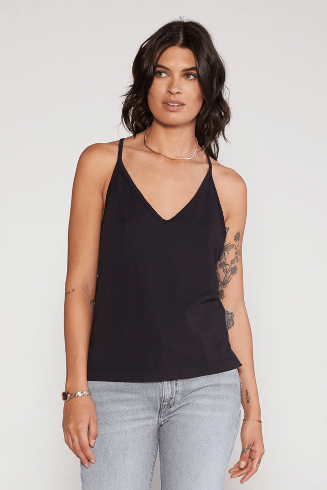 Dasha Cross Back Tank in Black Beauty - Veneka-Sustainable-Ethical-Tops-Etica Denim Drop Ship