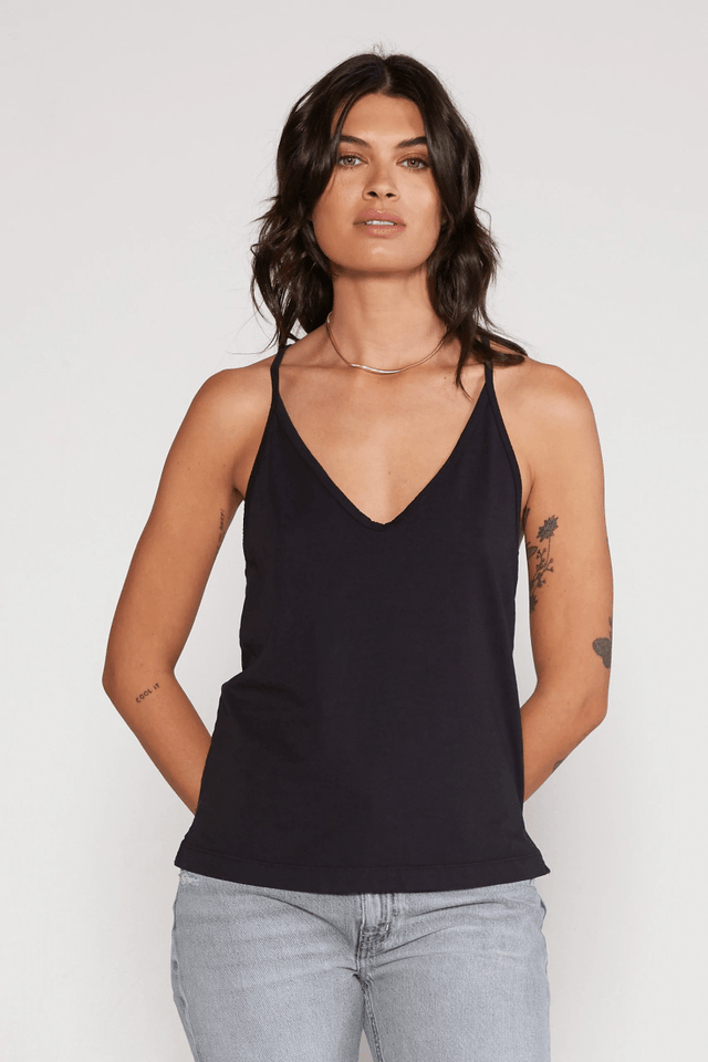 Dasha Cross Back Tank in Black Beauty - Veneka-Sustainable-Ethical-Tops-Etica Denim Drop Ship