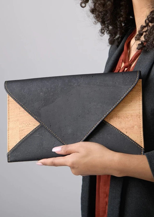 Date Night Clutch in Black - Veneka-Sustainable-Ethical-Bag-Tiradia Cork Drop Ship