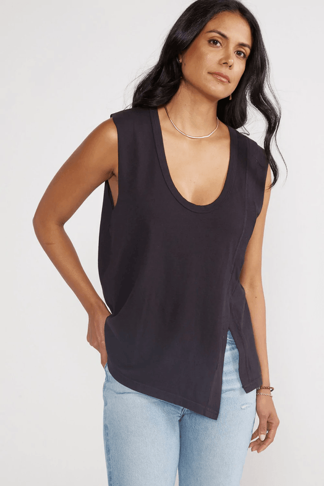 Devi Organic Cotton Split Top in Black Beauty - Veneka-Sustainable-Ethical-Tops-Etica Denim Drop Ship