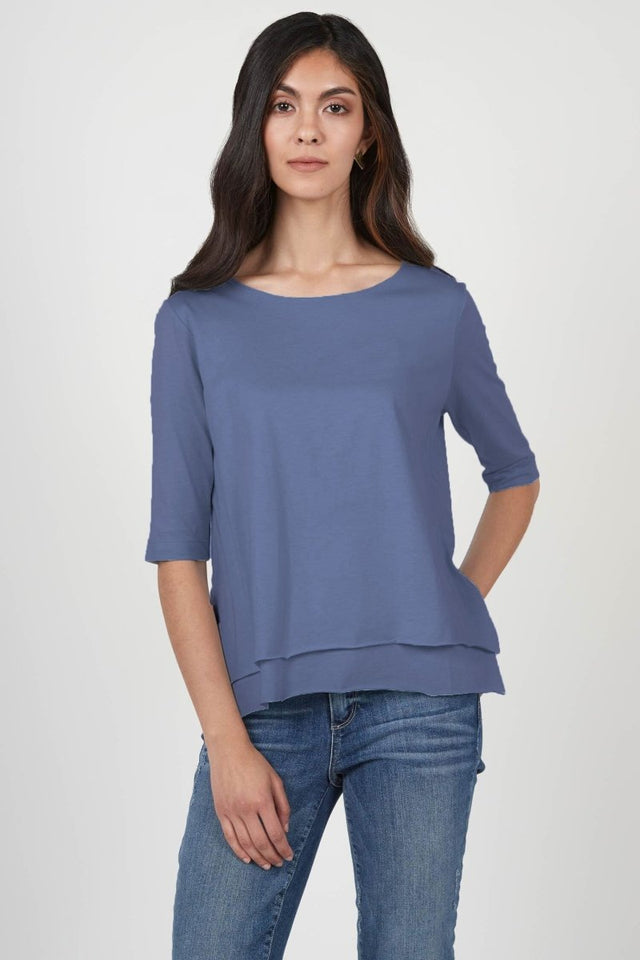 Double Layer Tee in Ocean - Veneka-Sustainable-Ethical-Tops-Indigenous Drop Ship