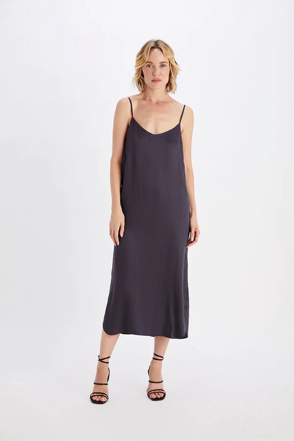 Easy Slip Dress in Charcoal - Veneka-Sustainable-Ethical-Dresses-Neu Nomads Drop Ship