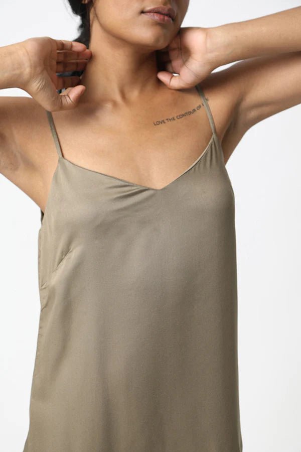 Easy Slip Dress in Khaki - Veneka-Sustainable-Ethical-Dresses-Neu Nomads Drop Ship