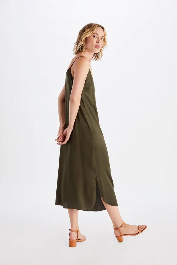 Easy Slip Dress in Olive Night - Veneka-Sustainable-Ethical-Dresses-Neu Nomads Drop Ship