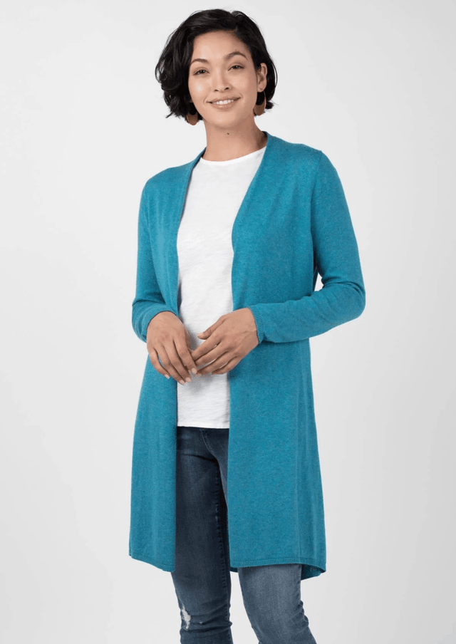 Essential Knit Cardigan in Heather Lagoon - Veneka-Sustainable-Ethical-Jackets-Indigenous Drop Ship