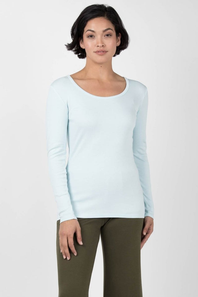 Essential Long Sleeve Scoop Tee in Aqua - Veneka-Sustainable-Ethical-Tops-Indigenous Drop Ship