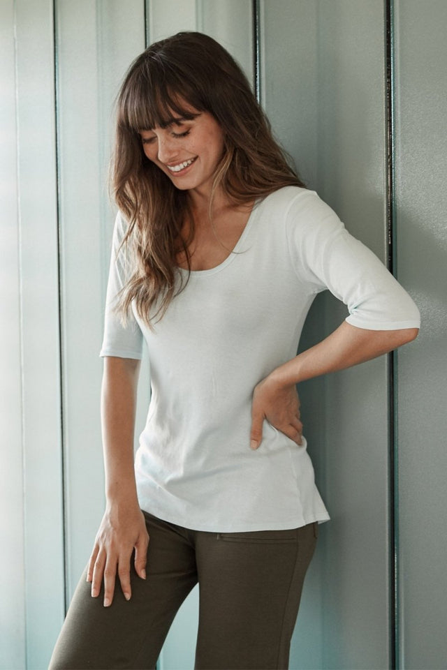 Essential Scoop Tee in Aqua - Veneka-Sustainable-Ethical-Tops-Indigenous Drop Ship