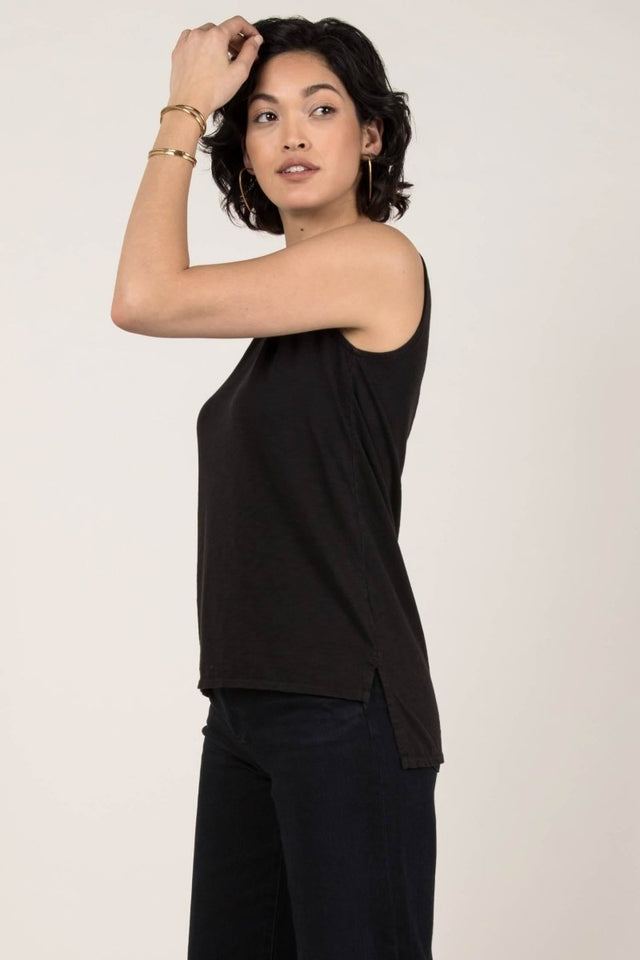 Essential Slub Shell in Black - Veneka-Sustainable-Ethical-Tops-Indigenous Drop Ship