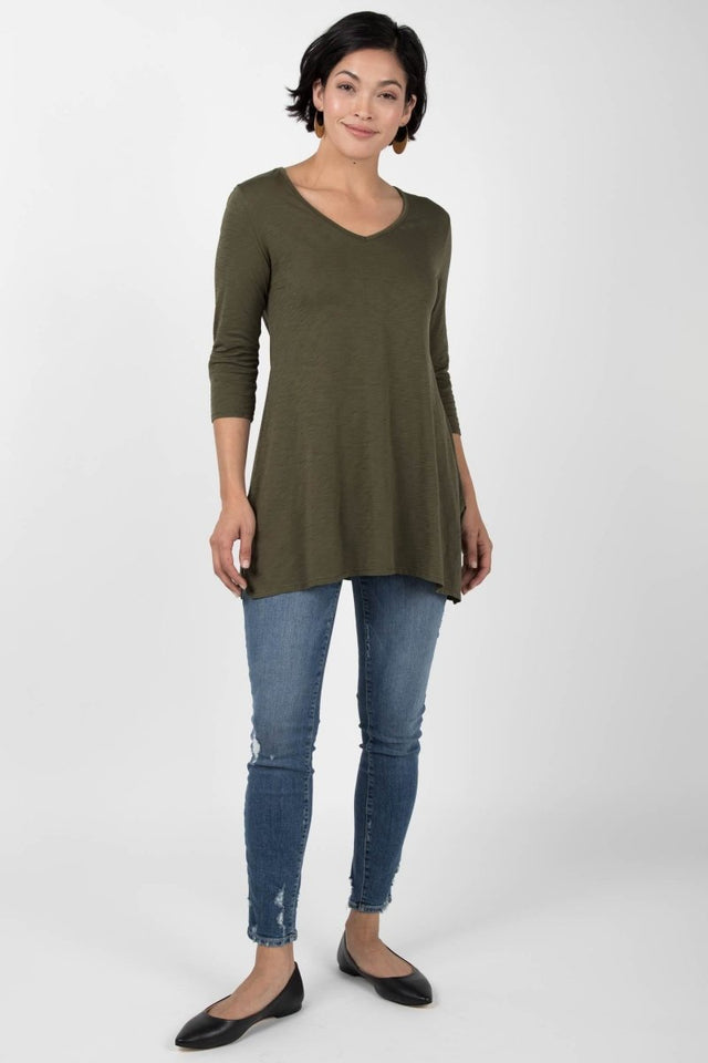 Essential Slub Tunic in Olive - Veneka-Sustainable-Ethical-Tops-Indigenous Drop Ship
