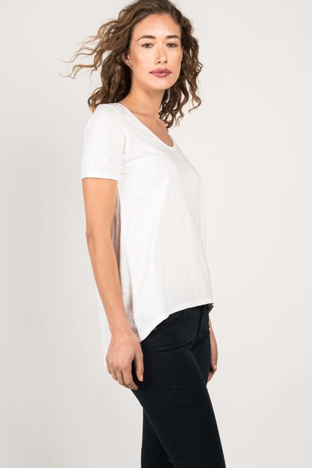 Essential slub U Neck in White - Veneka-Sustainable-Ethical-Tops-Indigenous Drop Ship