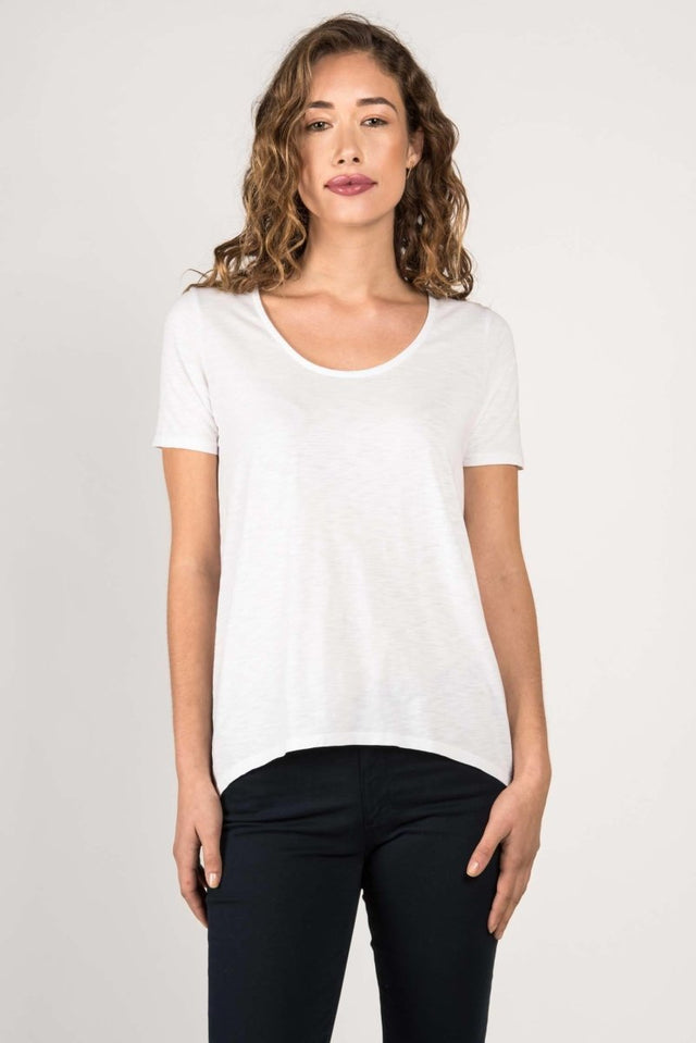 Essential slub U Neck in White - Veneka-Sustainable-Ethical-Tops-Indigenous Drop Ship