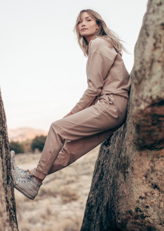 Esther Lounge Pant in Almond - Veneka-Sustainable-Ethical-Bottoms-Graceful District Drop Ship