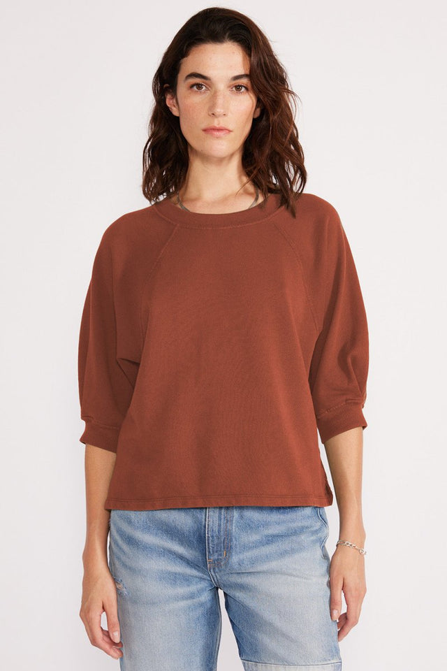 Fleur Pleat Sweat Top - Cognac - Veneka-Sustainable-Ethical-Tops-Etica Denim Drop Ship