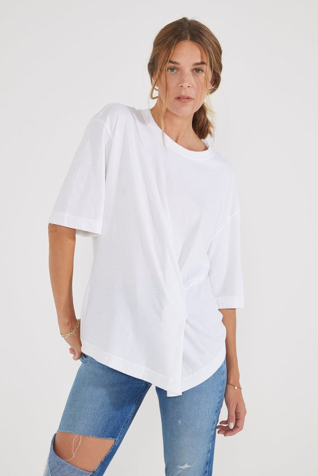 Geneve Pleat Tee - Cloud White - Veneka-Sustainable-Ethical-Shirts & Tops-Etica Denim Drop Ship