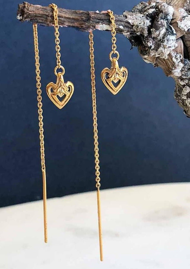 Heart Threader Earring in Gold - Veneka-Sustainable-Ethical-Jewelry-Astor & Orion Drop Ship
