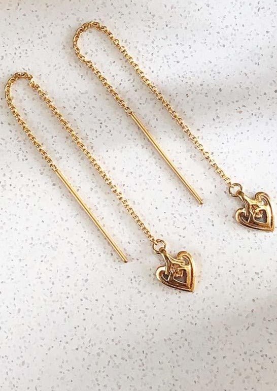 Heart Threader Earring in Gold - Veneka-Sustainable-Ethical-Jewelry-Astor & Orion Drop Ship