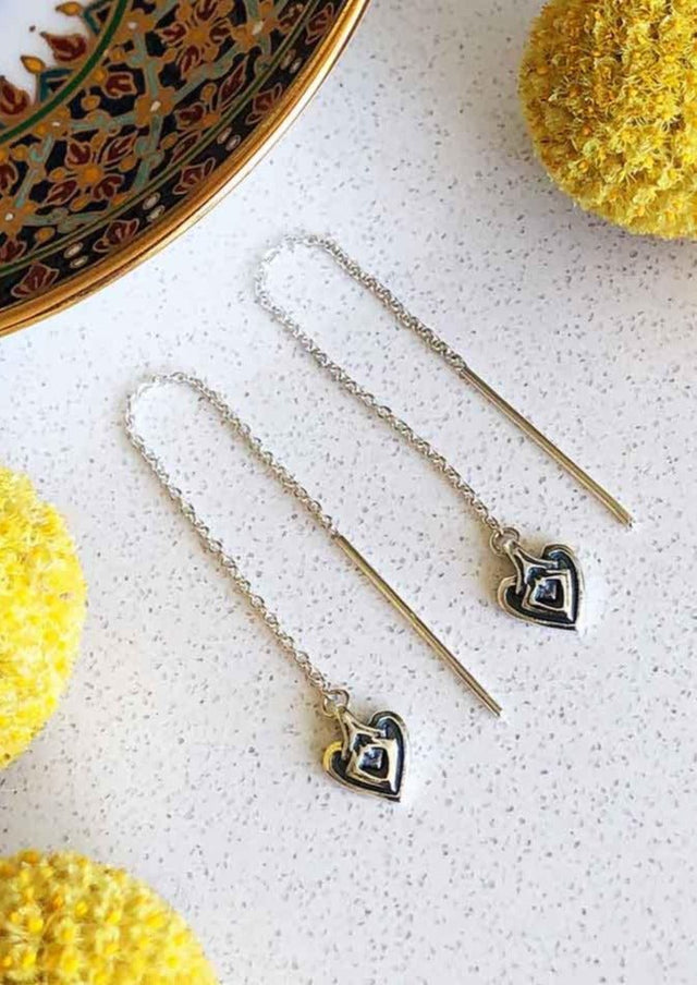 Heart Threader Earring in Silver - Veneka-Sustainable-Ethical-Jewelry-Astor & Orion Drop Ship
