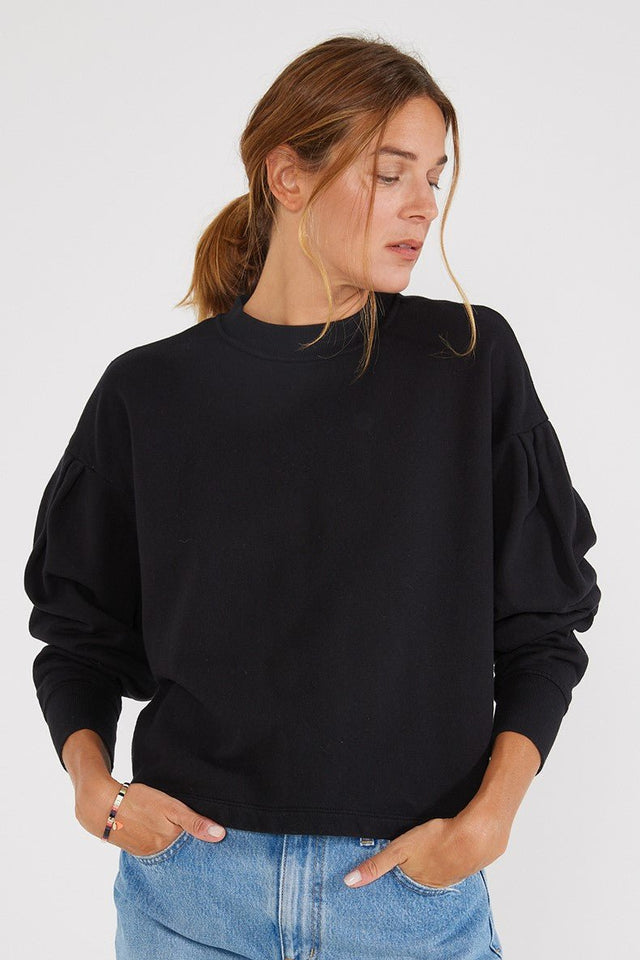 Jael Pleat Sleeve Sweatshirt in Black Beauty - Veneka-Sustainable-Ethical-Tops-Etica Denim Drop Ship