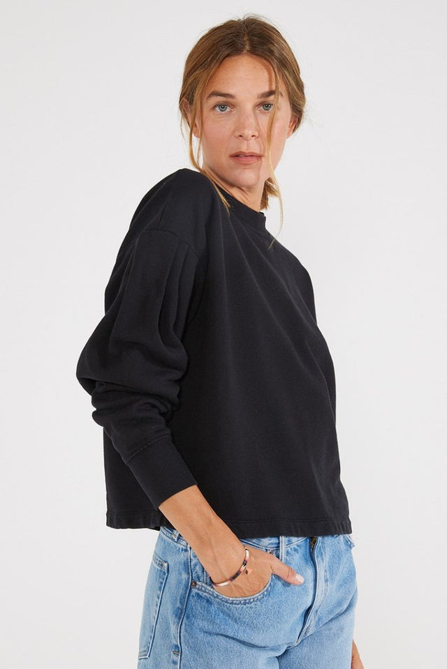 Jael Pleat Sleeve Sweatshirt in Black Beauty - Veneka-Sustainable-Ethical-Tops-Etica Denim Drop Ship