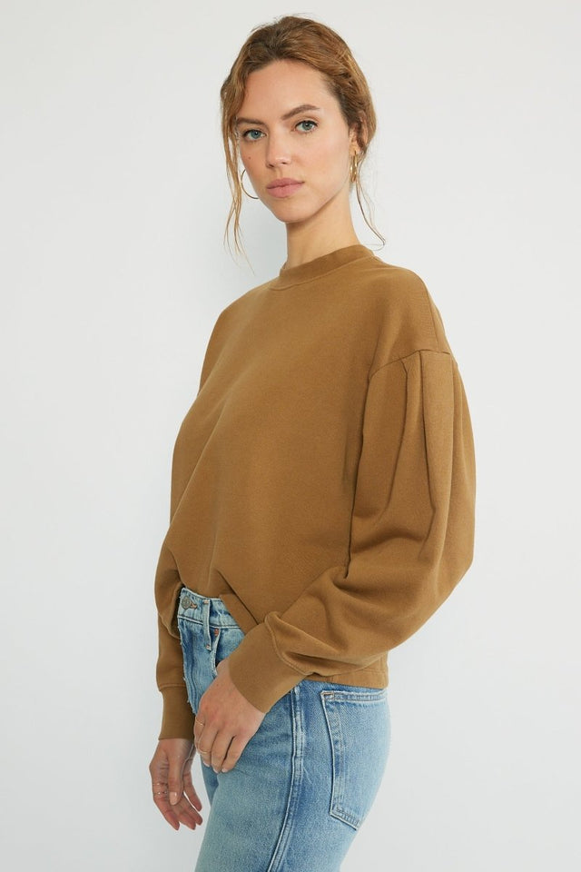 Jael Pleat Sleeve Sweatshirt in Tapenade - Veneka-Sustainable-Ethical-Tops-Etica Denim Drop Ship