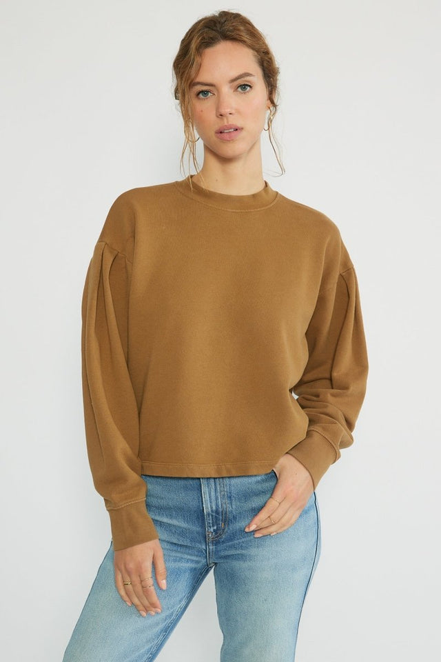 Jael Pleat Sleeve Sweatshirt in Tapenade - Veneka-Sustainable-Ethical-Tops-Etica Denim Drop Ship